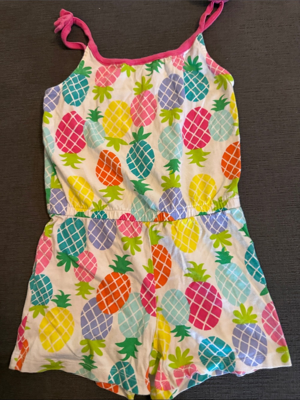 Gymboree Girls White Pineapple Print Romper with Multicolors size 7